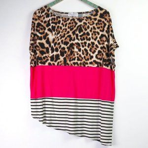 Rae Mode Leopard Color Block Asym Oversized Top